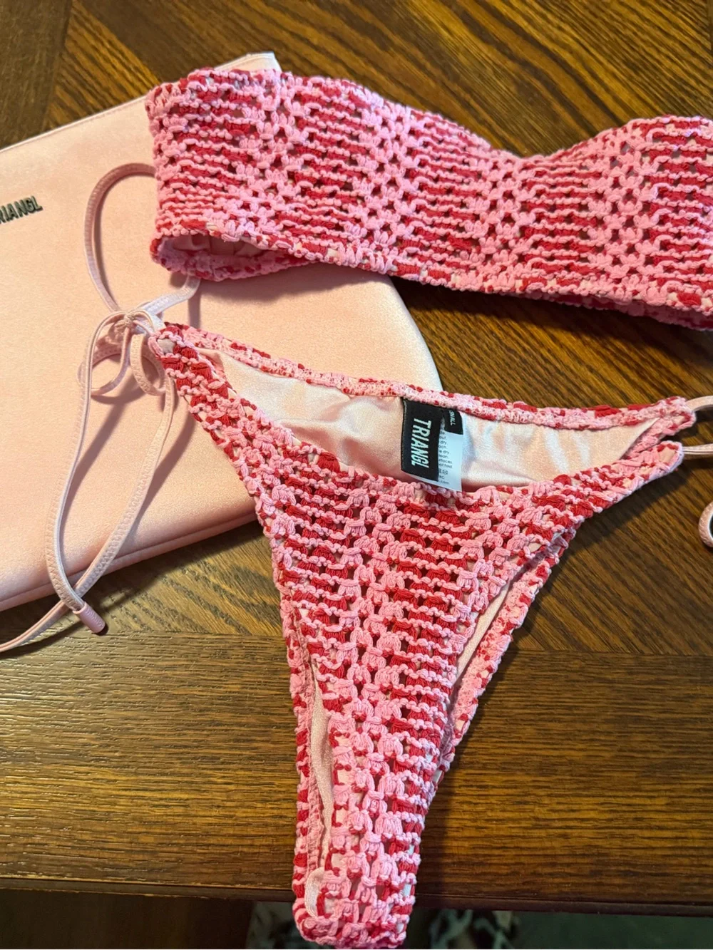 triangl swimwear Pink Crochet Strapless Bandeau & Tie-Side Bikini